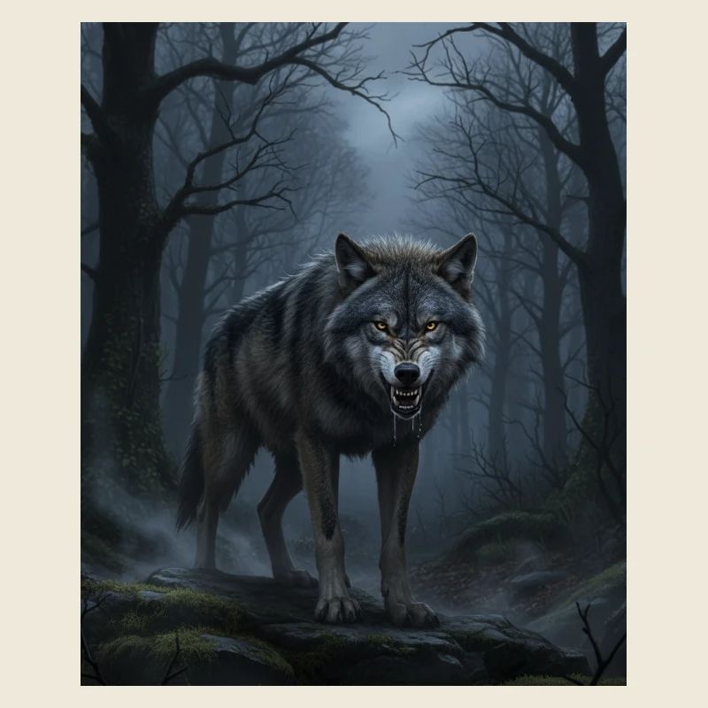 Wolf Nachts im Nebelwald