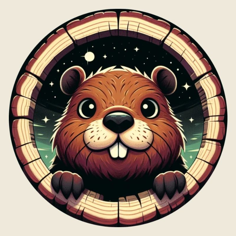 Beaver peeks through wood