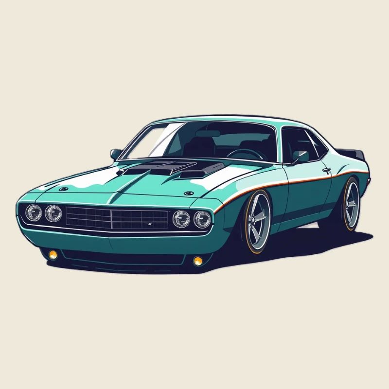 Teal Muscle Car Retro