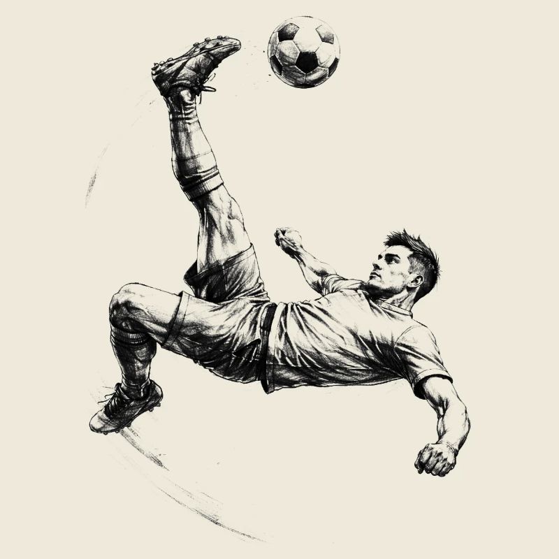 Overhead kick footballer sketch dynamic