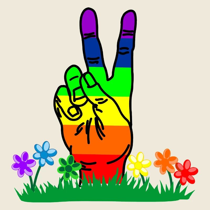 La paix de la main arc-en-ciel dans les fleurs