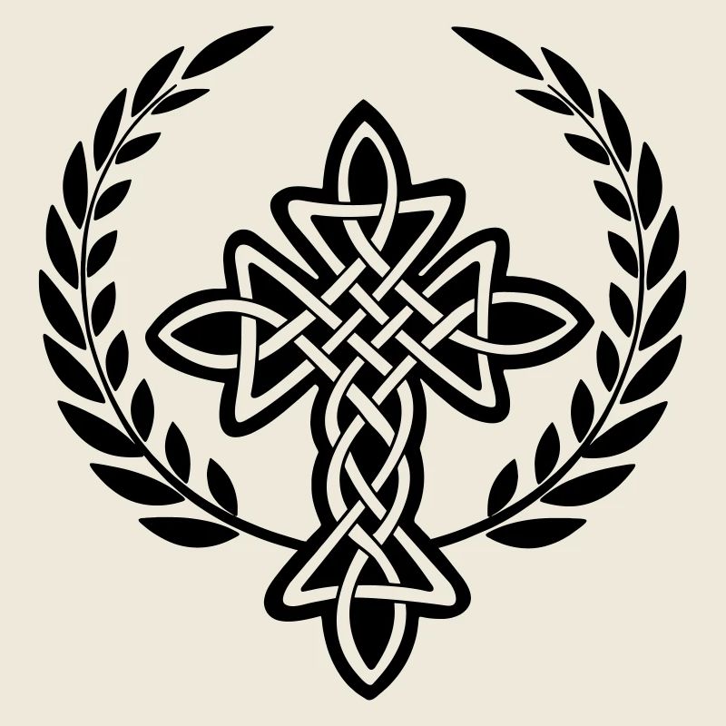 Logo de croix celtique dans une couronne de laurier