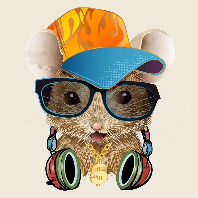 cool mouse with baseball cap, sunglasses and headphones