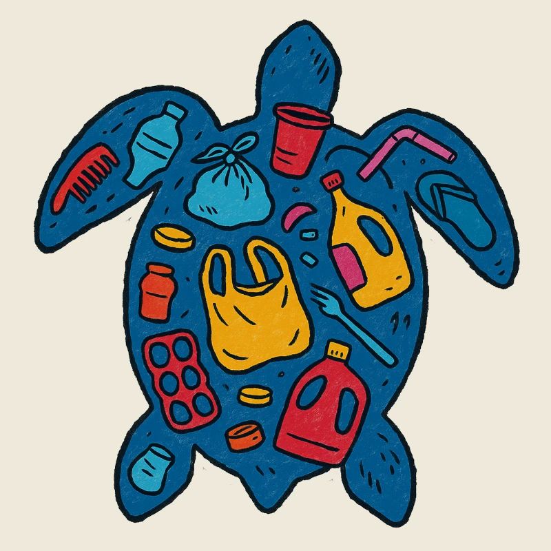 Eco-Friendly Turtle with Waste Art
