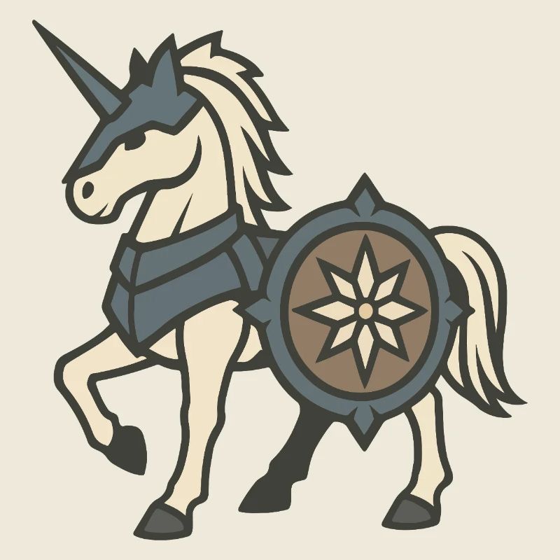 Gepanzerter Ritter-Einhorn mit Schild und Wappen