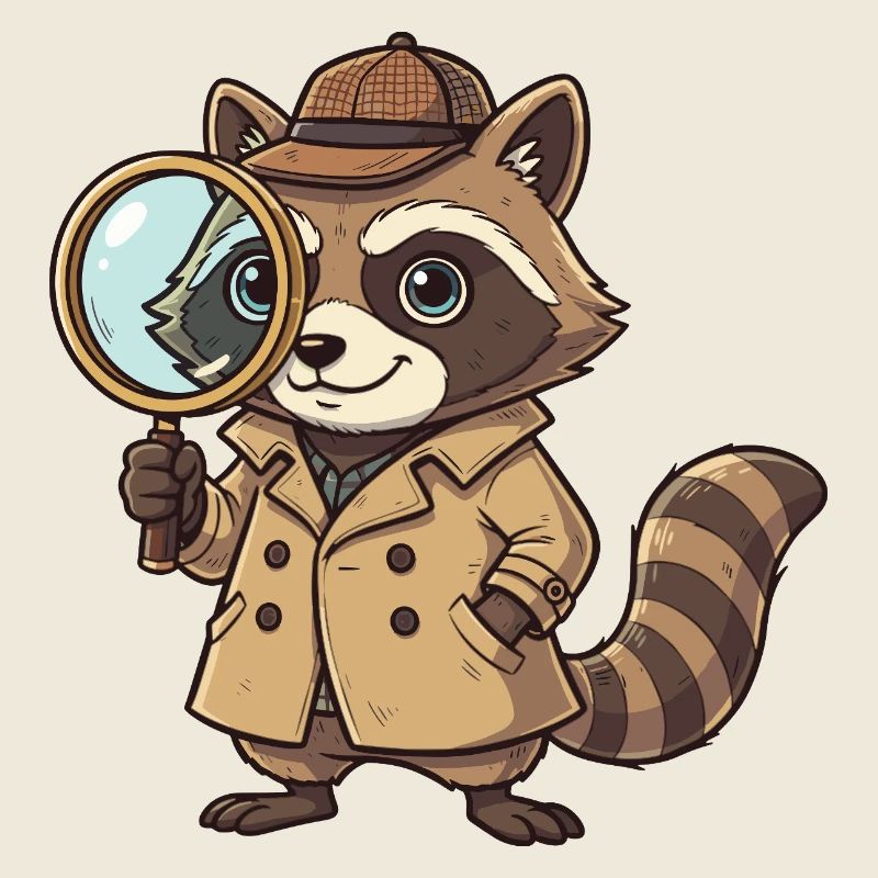 Waschbär Detektiv mit Lupe