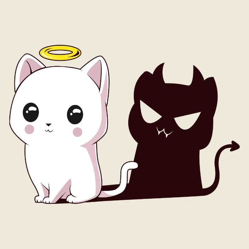 Kawaii-Engelkatze mit Teufelsschatten