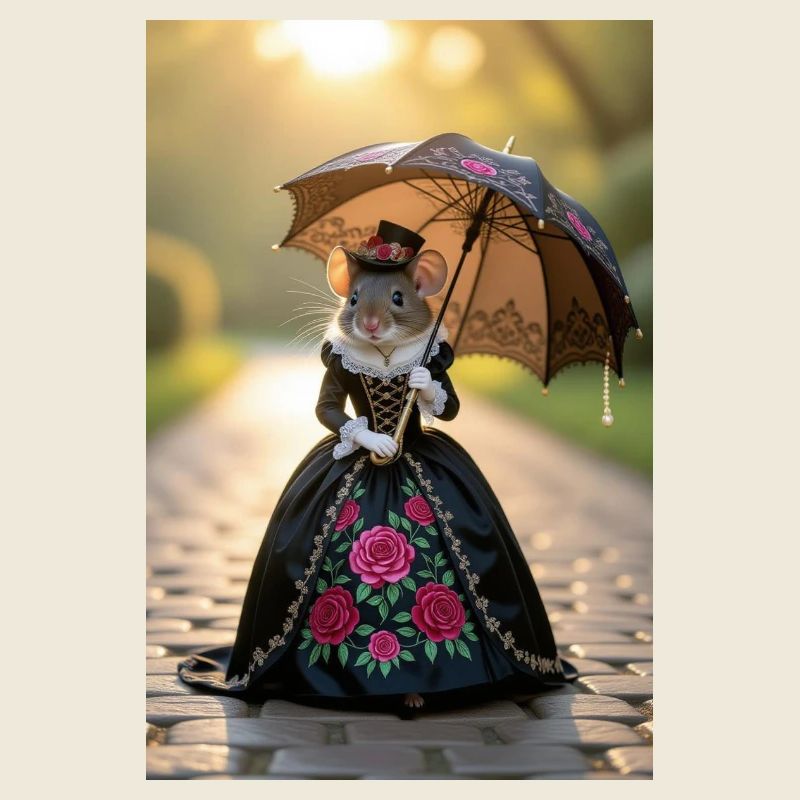 Souris Élégante en Robe Victorienne