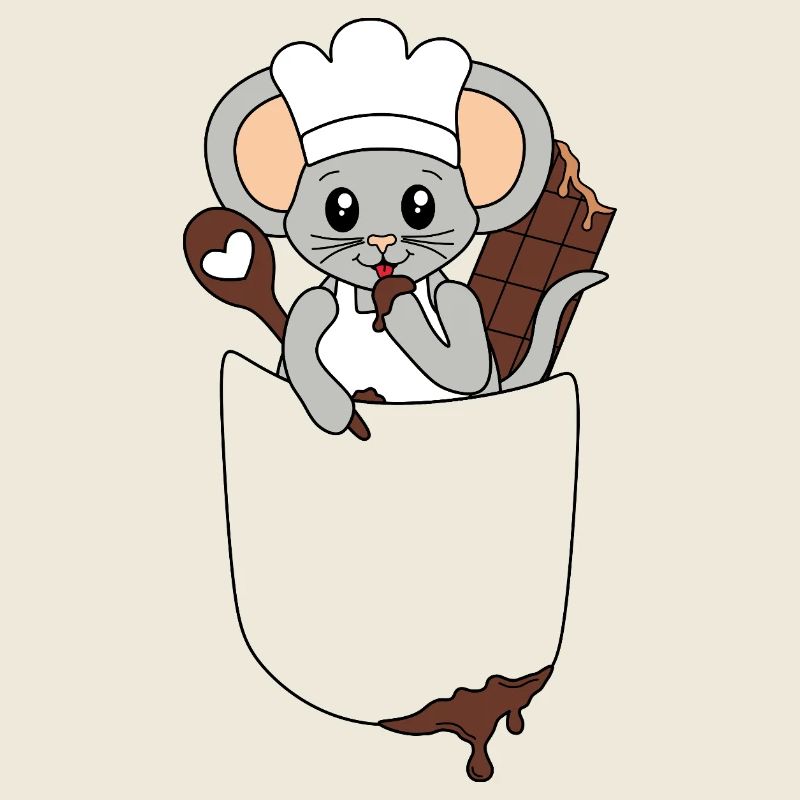 Souris dans la poche de poitrine grignoter du chocolat