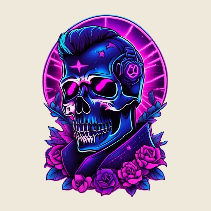 Neon Gothic Skull mit Kopfhörern