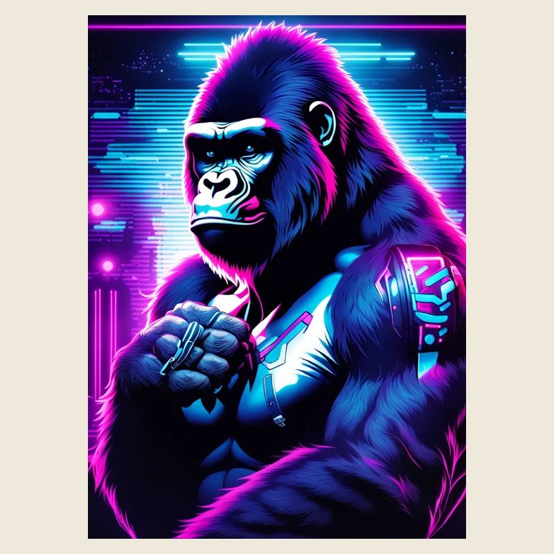 Neon gorilla in cyberpunk style