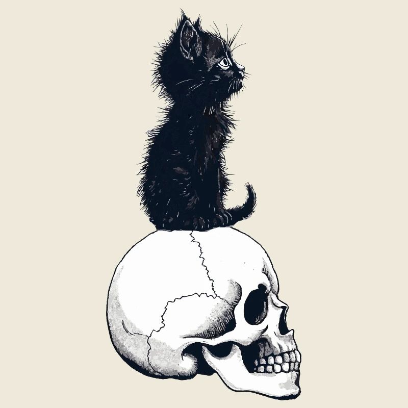 Chaton mignon assis sur un crâne