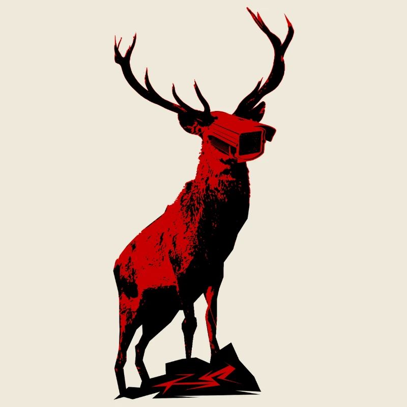 Cerf noir et rouge avec tête de caméra de surveillance