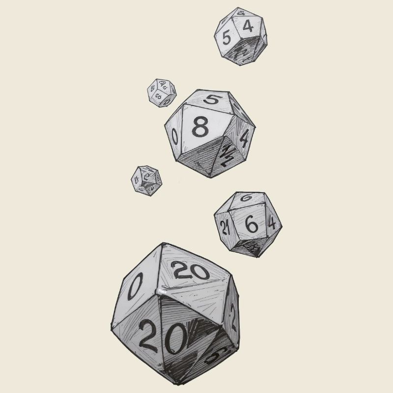 Dés de jeu de rôle noirs et blancs – Dés tombants