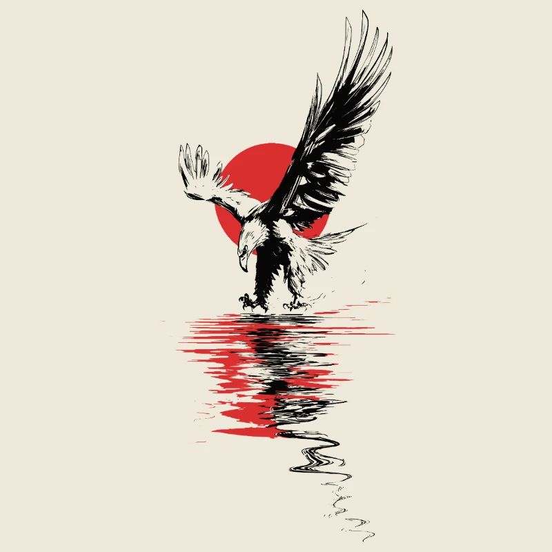 Bird silhouette on red sun