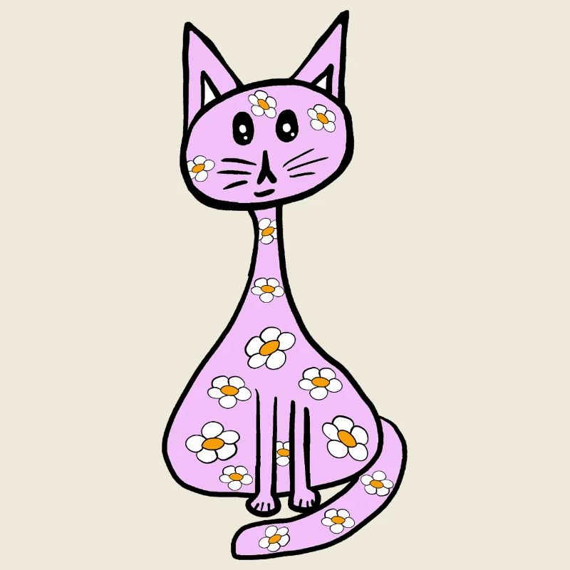 Mädchen Blumen Katze 80er Kinder Vintage
