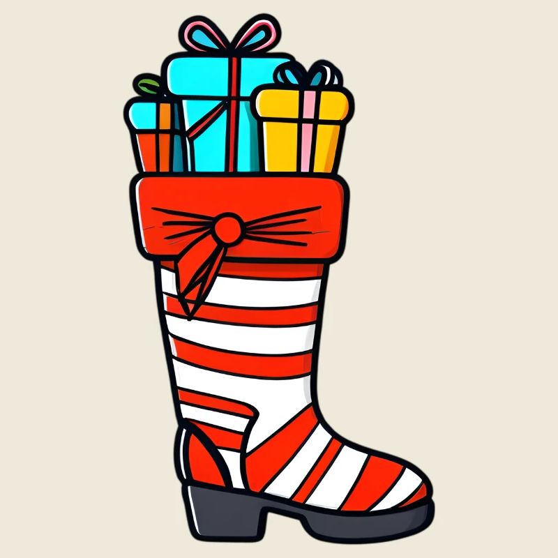 Bunter Weihnachtsstrumpf mit Geschenken