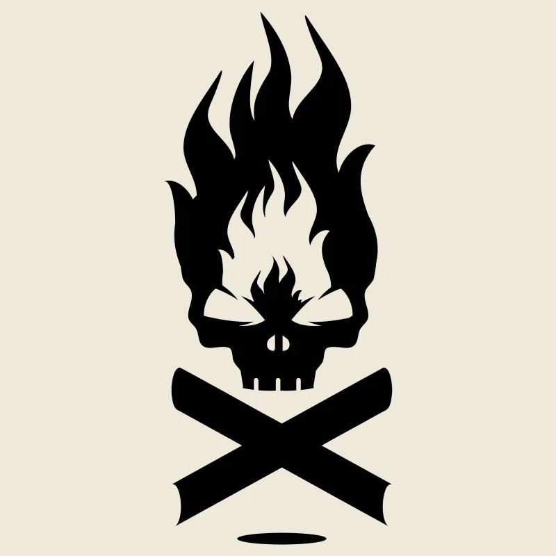 A fire symbol with skull