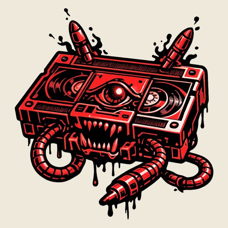 Roter Dämonenroboter mit Kabelhänden