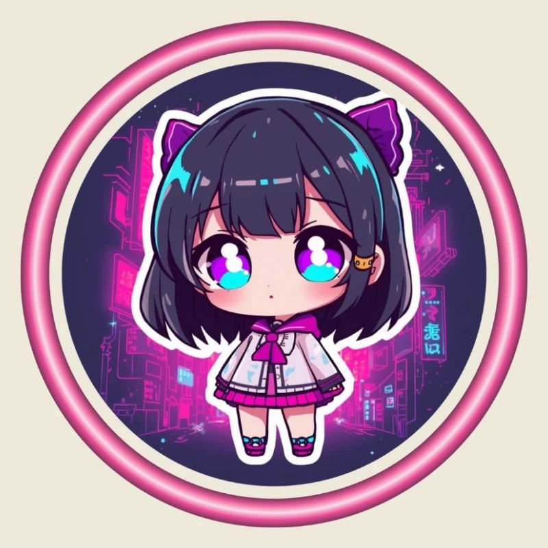 Neon-Chibi in Cyberstadt