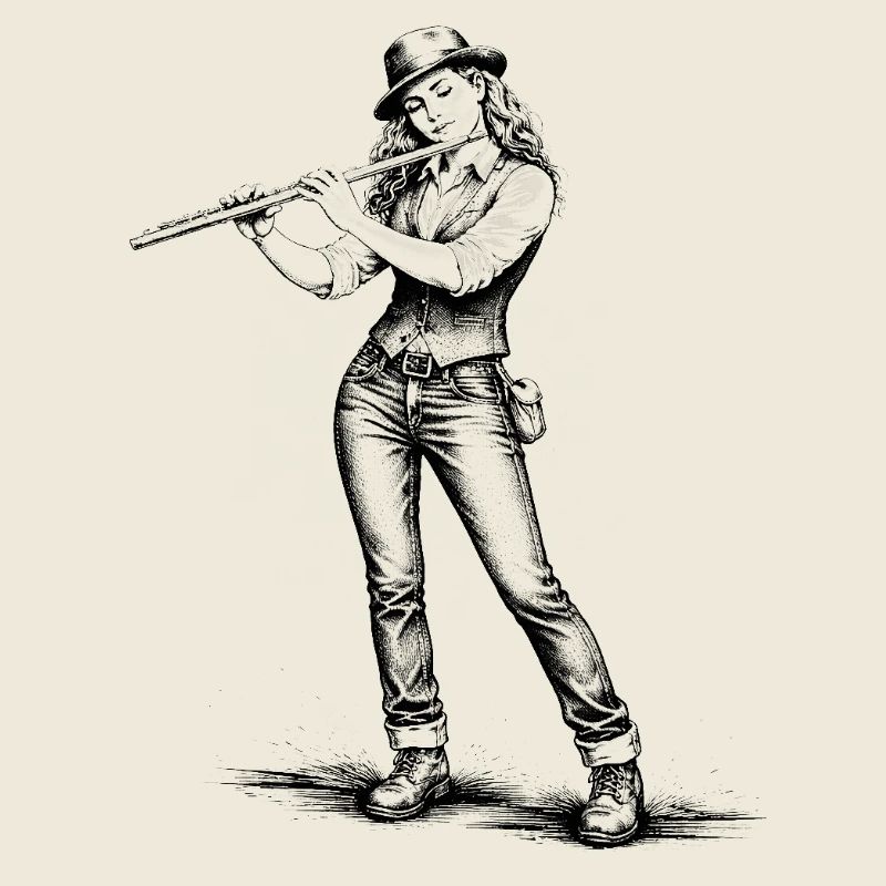 Flutist in vintage look