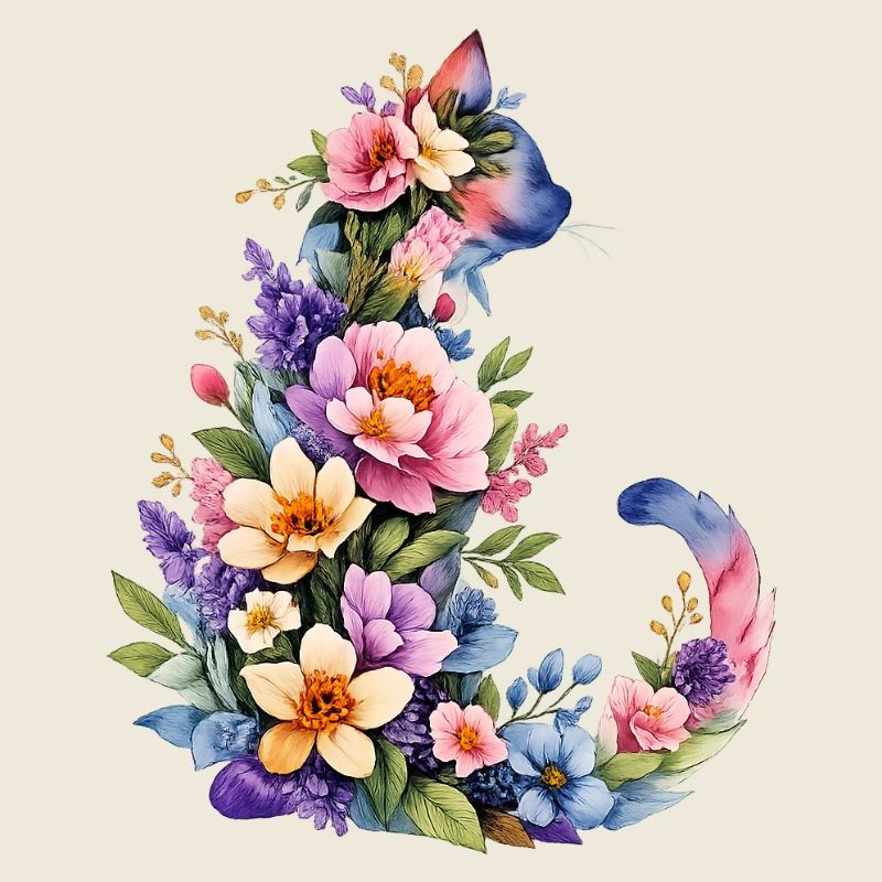 Katze Aquarell Blumen