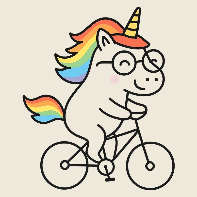 Regenbogen-Einhorn auf Fahrrad