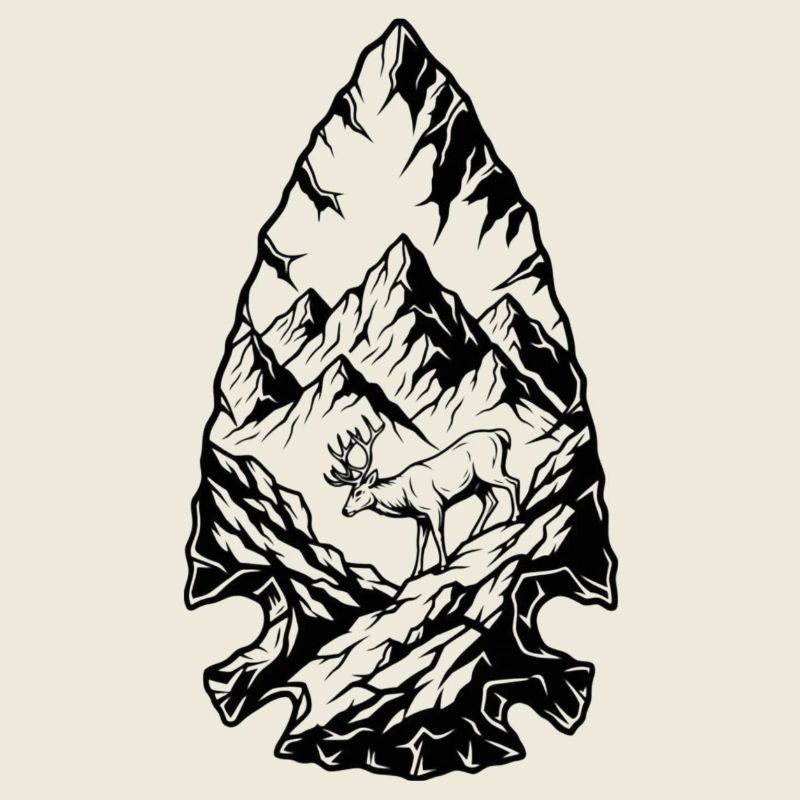 Berglandschaft Hirsch Linienkunst