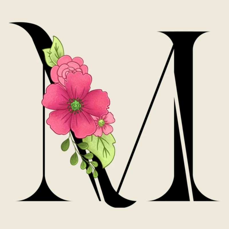 Elégante lettre 'M' avec des fleurs