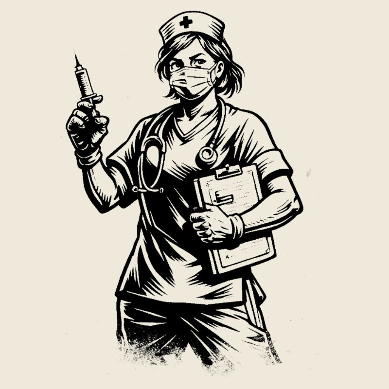 Freundliche Krankenschwester Comic Stil Schwarz We