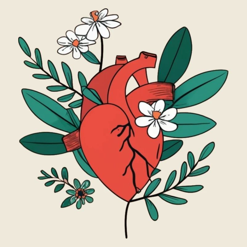 Coeur anatomique en fleur florale