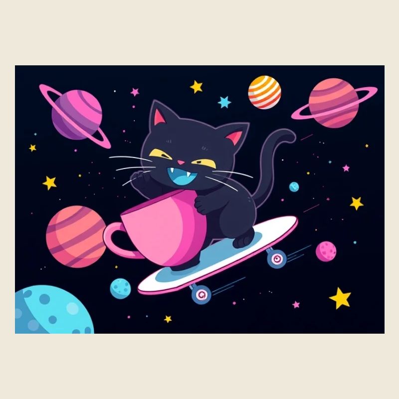 Night Galaxy Skateboard Cat