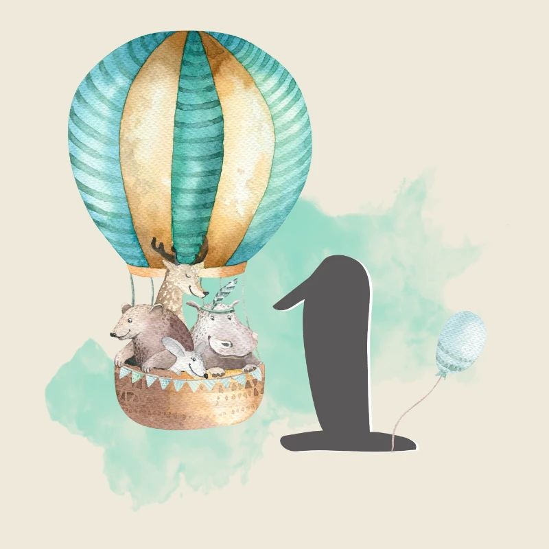 1. Geburtstag, eins, erster, Tiere Heißluftballon