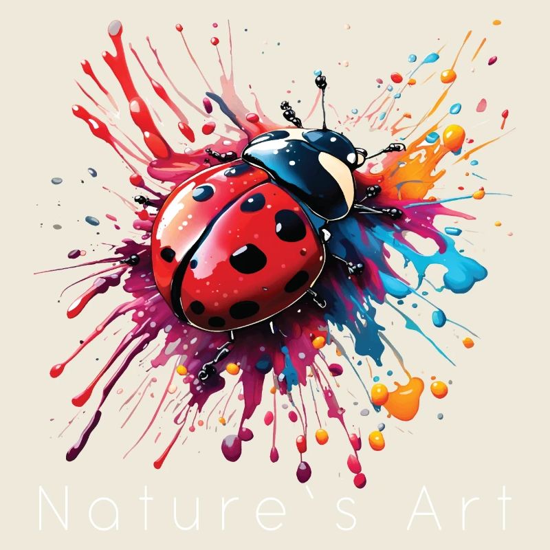 Conception de coccinelle colorée, art de la nature, texte blanc