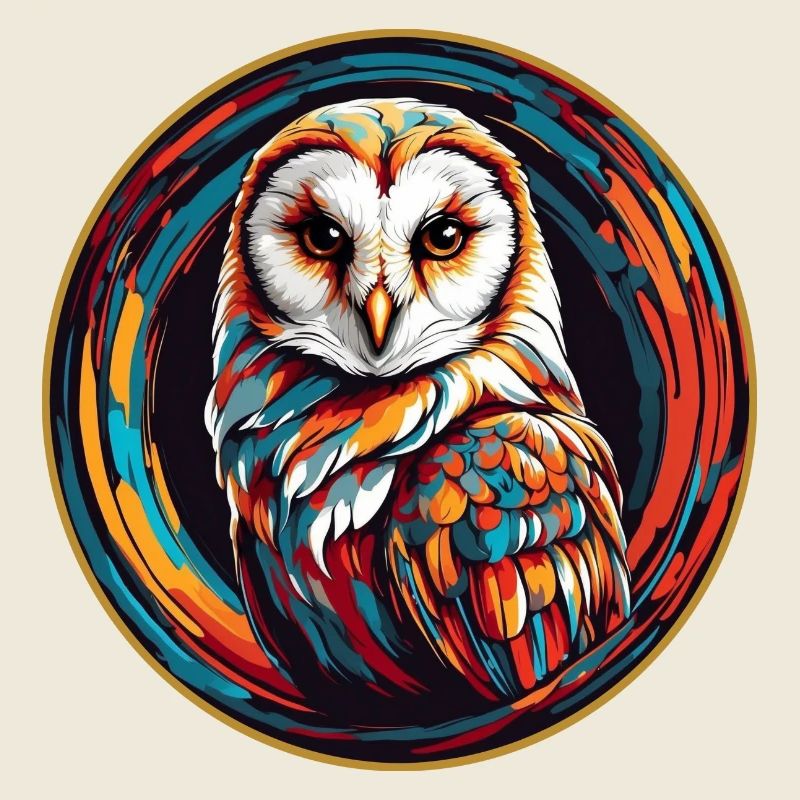 Farbenfrohes Portrait einer Schleiereule