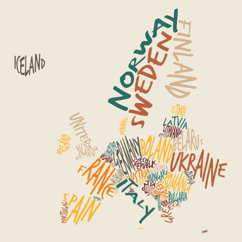 Carte colorée de l’Europe Word Art Design