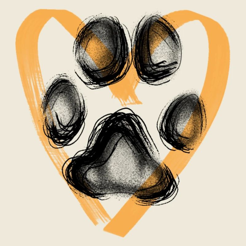 Paw print with heart, orange