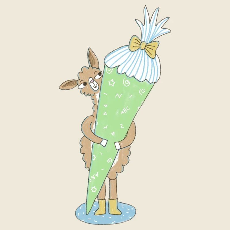 Lama avec un grand cône d’école