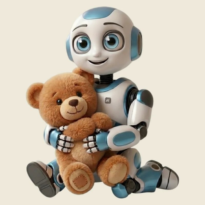 Beste Freunde – Süßer Roboter Effi AI mit Teddybär