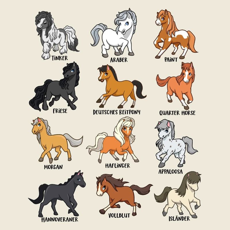 De nombreuses races de chevaux - Chevaux Kawaii de dessin animé