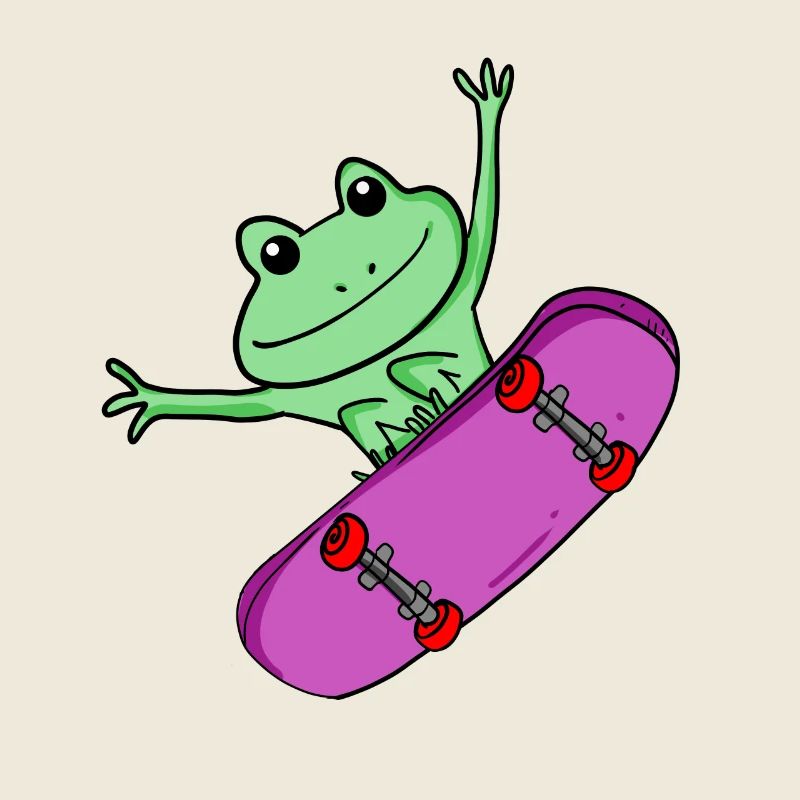 Frosch als Skater mit Skateboard
