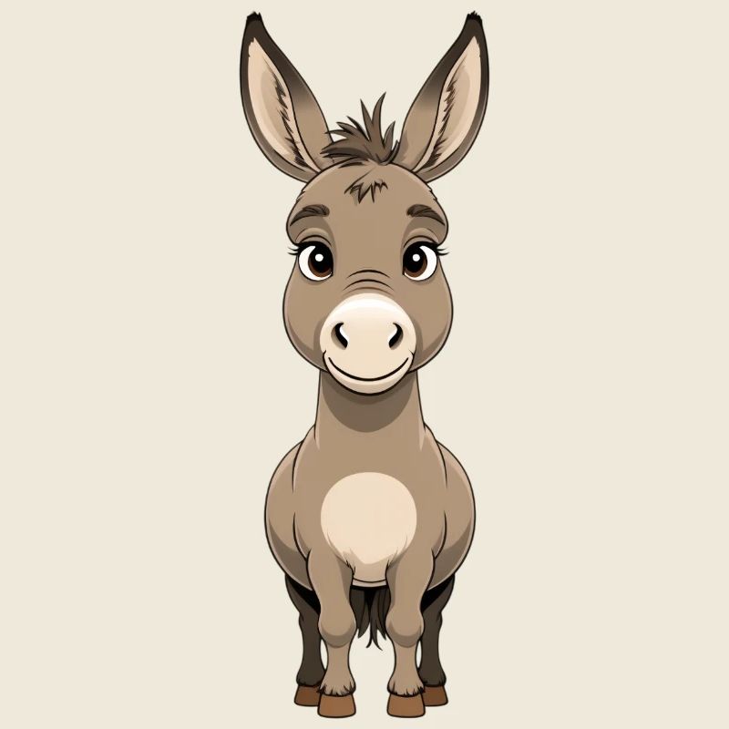 Âne de dessin animé câlin aux grands yeux