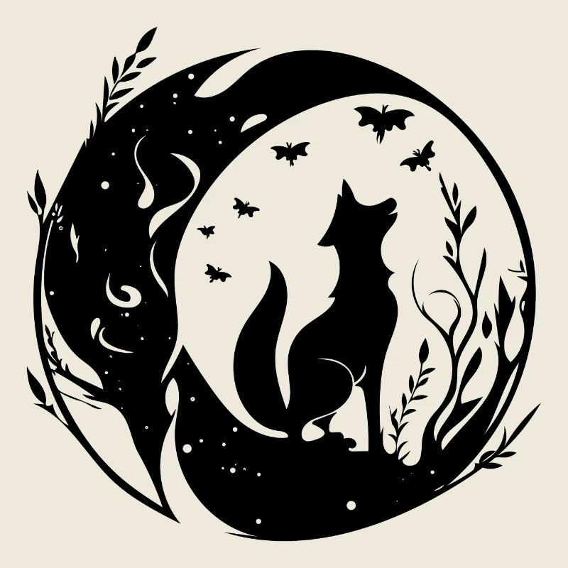 Style de tatouage assez mignon Renard dans la Lune