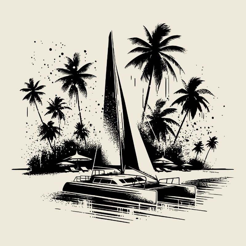 Katamaran Segelboot mit Palmen