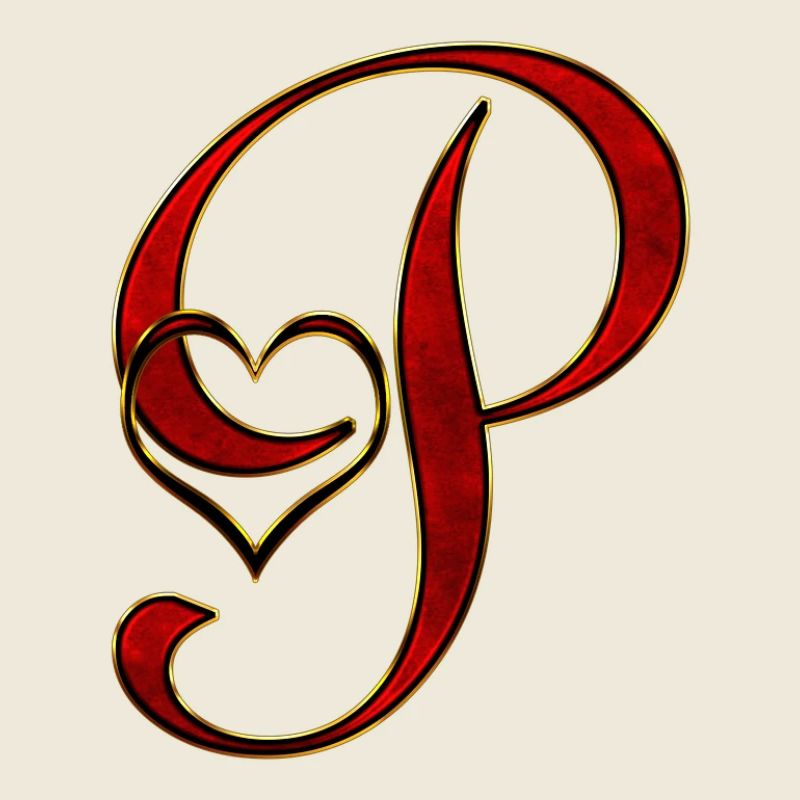 Liebesinitial P mit Herz im Goldrot