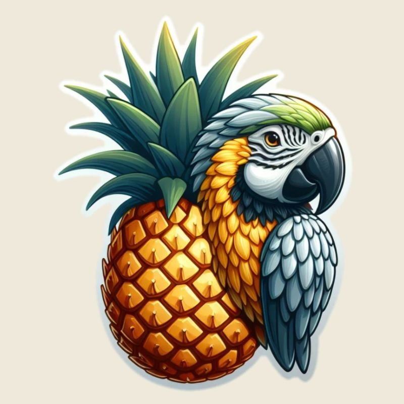 Perroquet sur un ananas