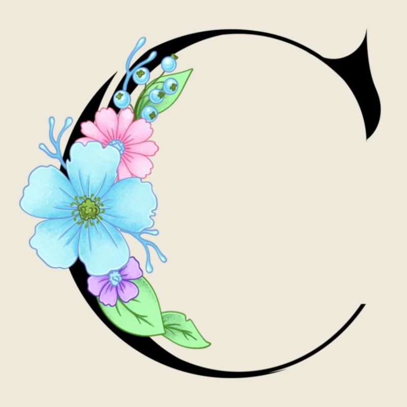 Eleganter Buchstabe 'C' mit Blumen
