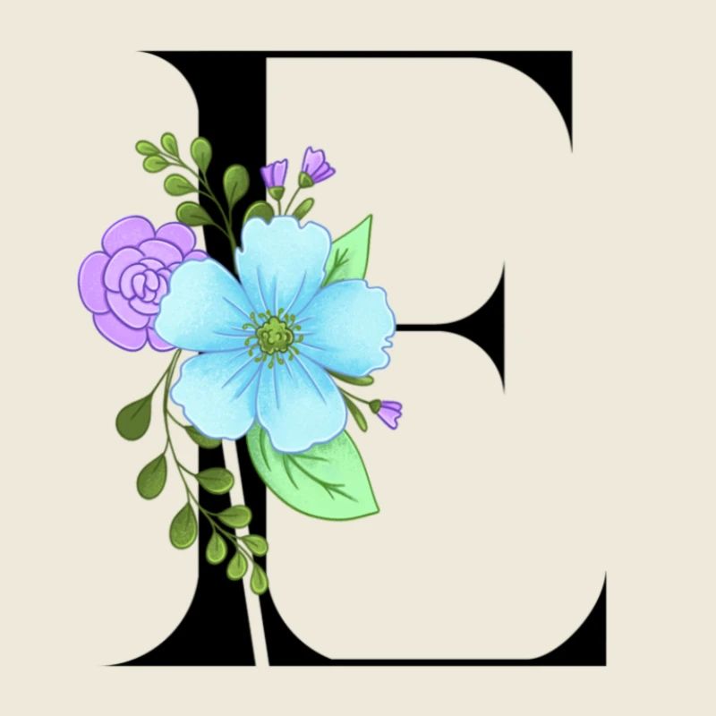 Elégante lettre 'E' avec des fleurs