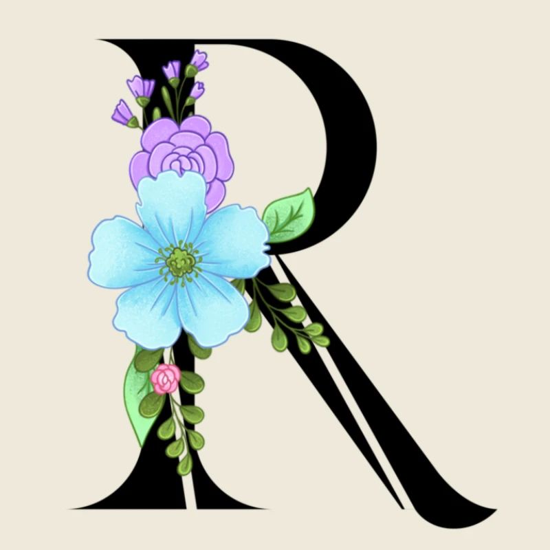 Elegant letter 'R' with flowers
