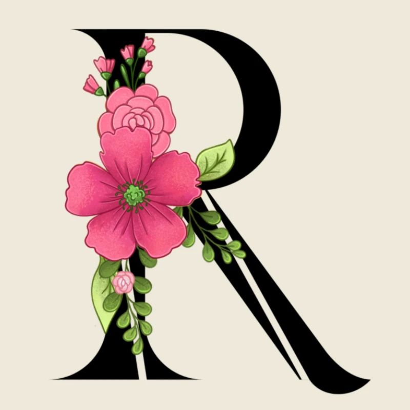 Eleganter Buchstabe 'R' mit Blumen